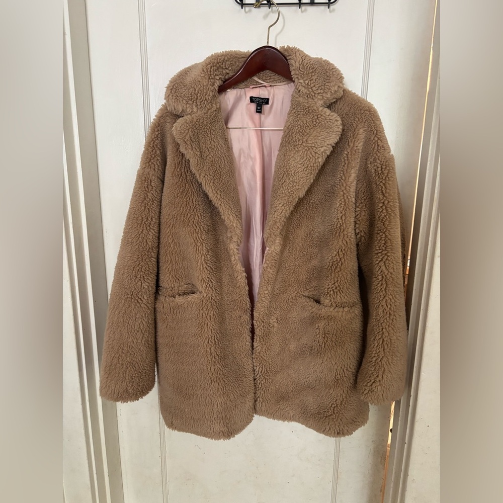 Topshop Camel Teddy Faux Fur Jacket